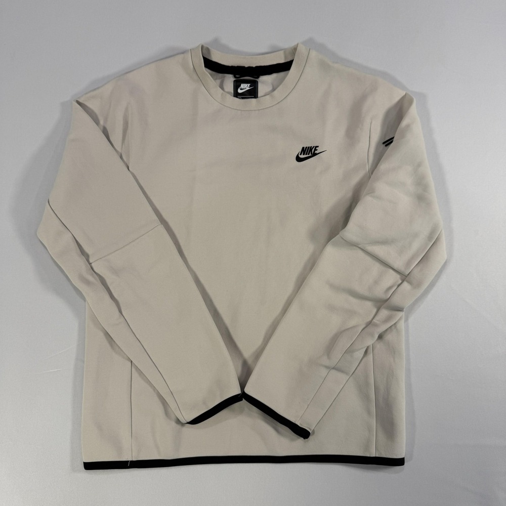 Mens Nike Sportswear Tech Small Beige Fleece Pullover Crewneck